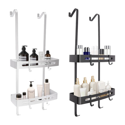 Modernes 2-stufiges Badezimmerregal in Silber/Schwarz, an der Tür montiertes Lagerregal, geeignet für Badezimmer, Küche, Wohnzimmer, Balkon