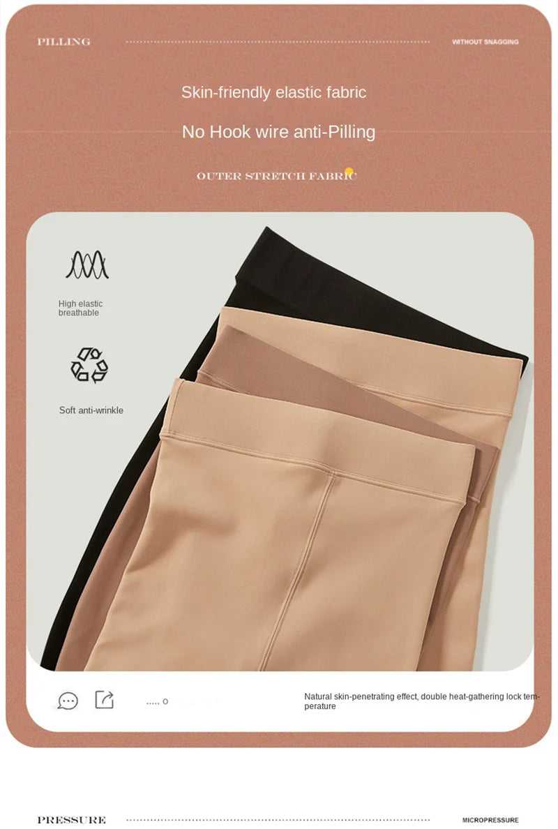 Winter Thermal Pantyhose Women Thicken Stockings Fake Translucent Pantyhose Fleece Lined Tights High Waist Elastic Wool Socks