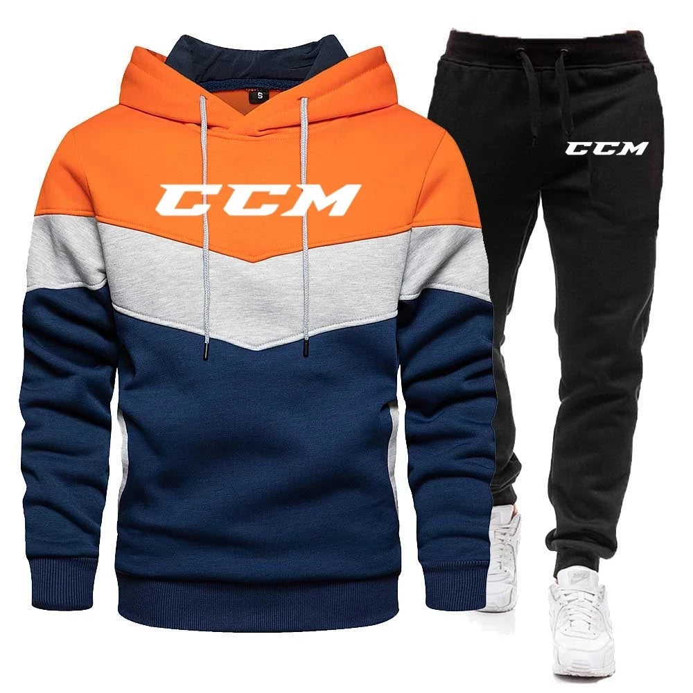 Fashion Brand Men Hooded Sweatshirt Tracksuit Set 2024 Autumn Winter Hoodies+Pants Suit CCM Casual Sportswear Sets Male.