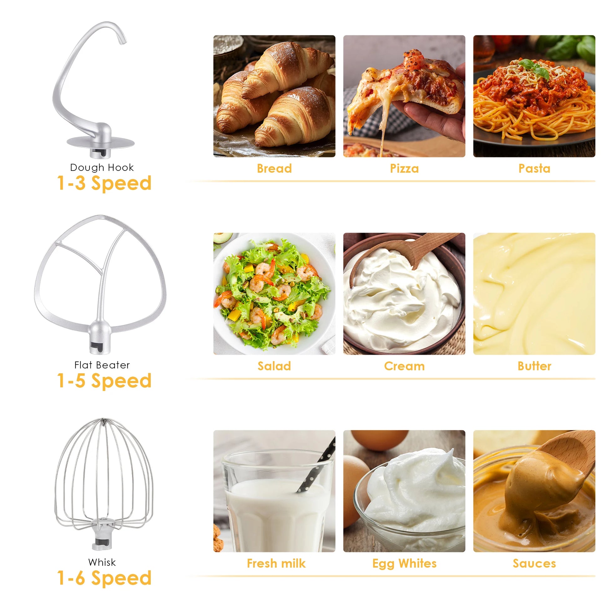 BioloMix Kitchen Food Stand Mixer, Blender, Quiet Motor, Cream Egg Whisk, Whip Dough Kneader, 6-Speed, 1200 W, 6 L, DC.