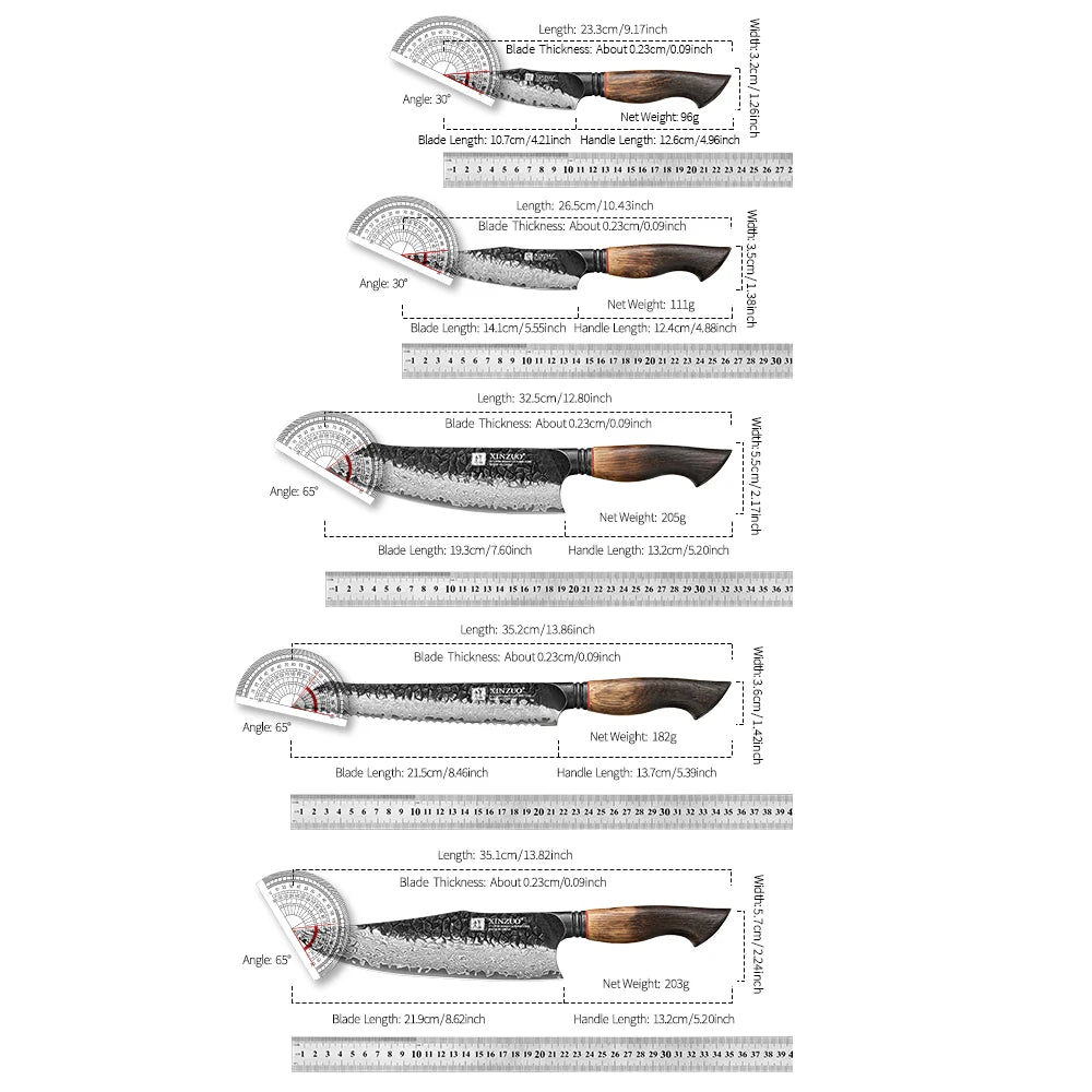 XINZUO 1-5PCS Damascus Steel Kitchen Knife 10Cr15CoMov Steel Core Chopping Vegetables And Fruits Household Kitchen Knife.