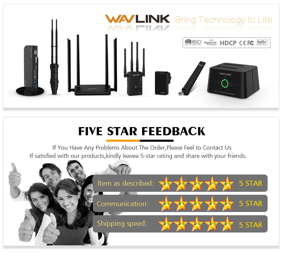 WAVLINK AC300/600/1200 Wireless Outdoor WIFI Router High Power Extender POE Waterproof AP/Repeater 7/8 dBi Directional Antennas.