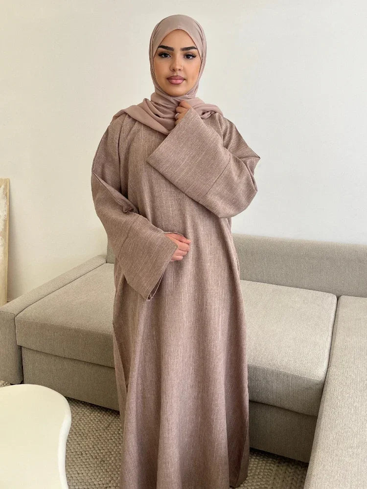Plain Linen Closed Abaya Dubai Luxury Muslim Hijab Dress Turkey Casual African Dresses Abayas for Women Ramadan Eid Islam Kaftan.