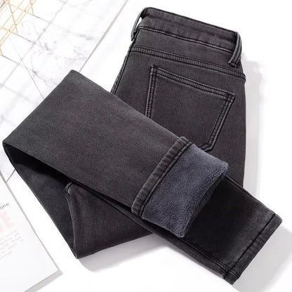 Women's Mid-Waist Slim Fit Black Denim Pants Elastic Casual Style Comfortable Cotton Long Trousers Versatile All-Season Jeans.