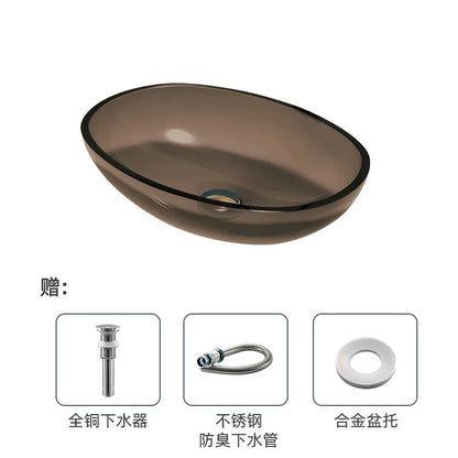 Farbiges, transparentes Badezimmerwaschbecken aus gehärtetem Glas, Hotel, modernes Aufsatzwaschbecken, Waschbecken mit Wasserfall-Wasserhahn, 49 x 35 x 13 cm