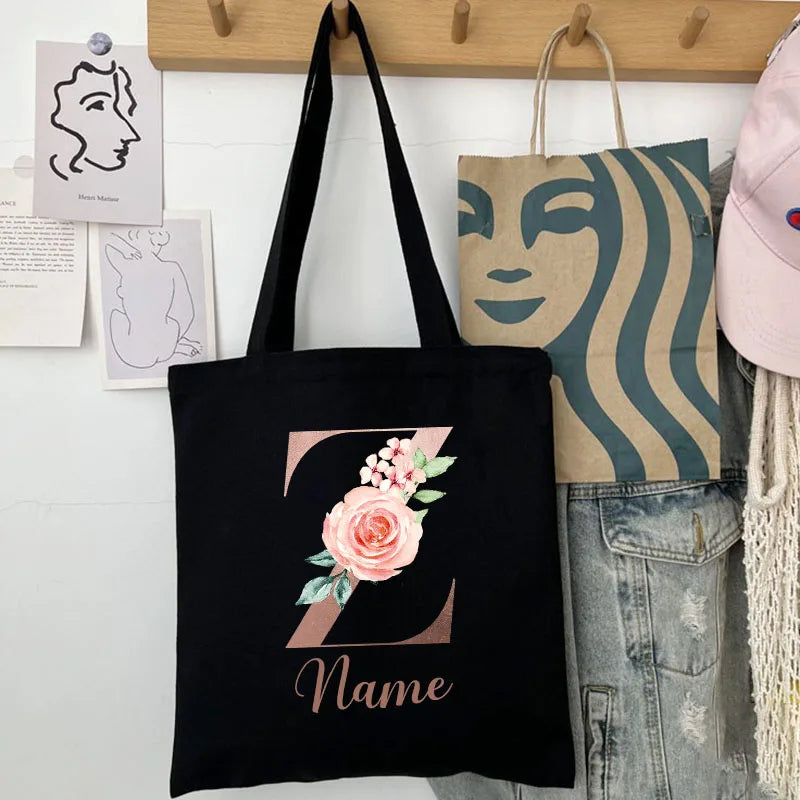 Custom Name Handbag Travel Storage Shoulder Bag Simple Tote Bags Birthday Customize Wedding Bridesmaid Gift Canvas Tote Bag
