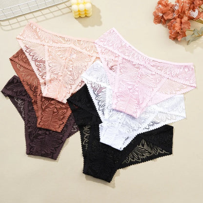 3PCS/Set Women Lace Panties Sexy Low Riase Elastic Brifes Solid Color Perspective Breathable Underwear Ladeis Sexy Lingerie.