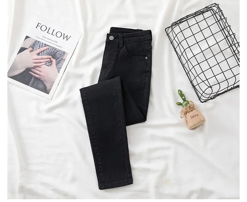 High Waist Slim Fit Jeans Women's Spring Summer Autumn Fashionable Nine Points Elasticity Pencil Pants Tightening And Lengthenin