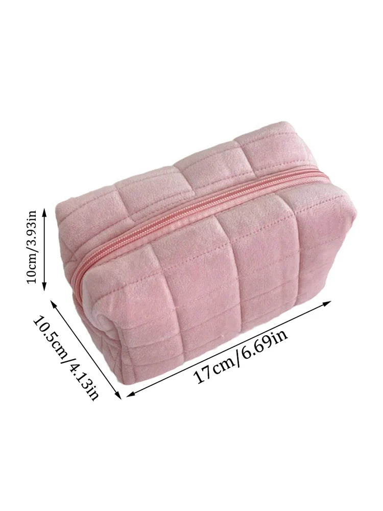 Cute Plush Makeup Bag for Women Portable Travel Small Cosmetic Bags Solid Color Zipper Toiletry Bag Washing Pouch Storage Bags.