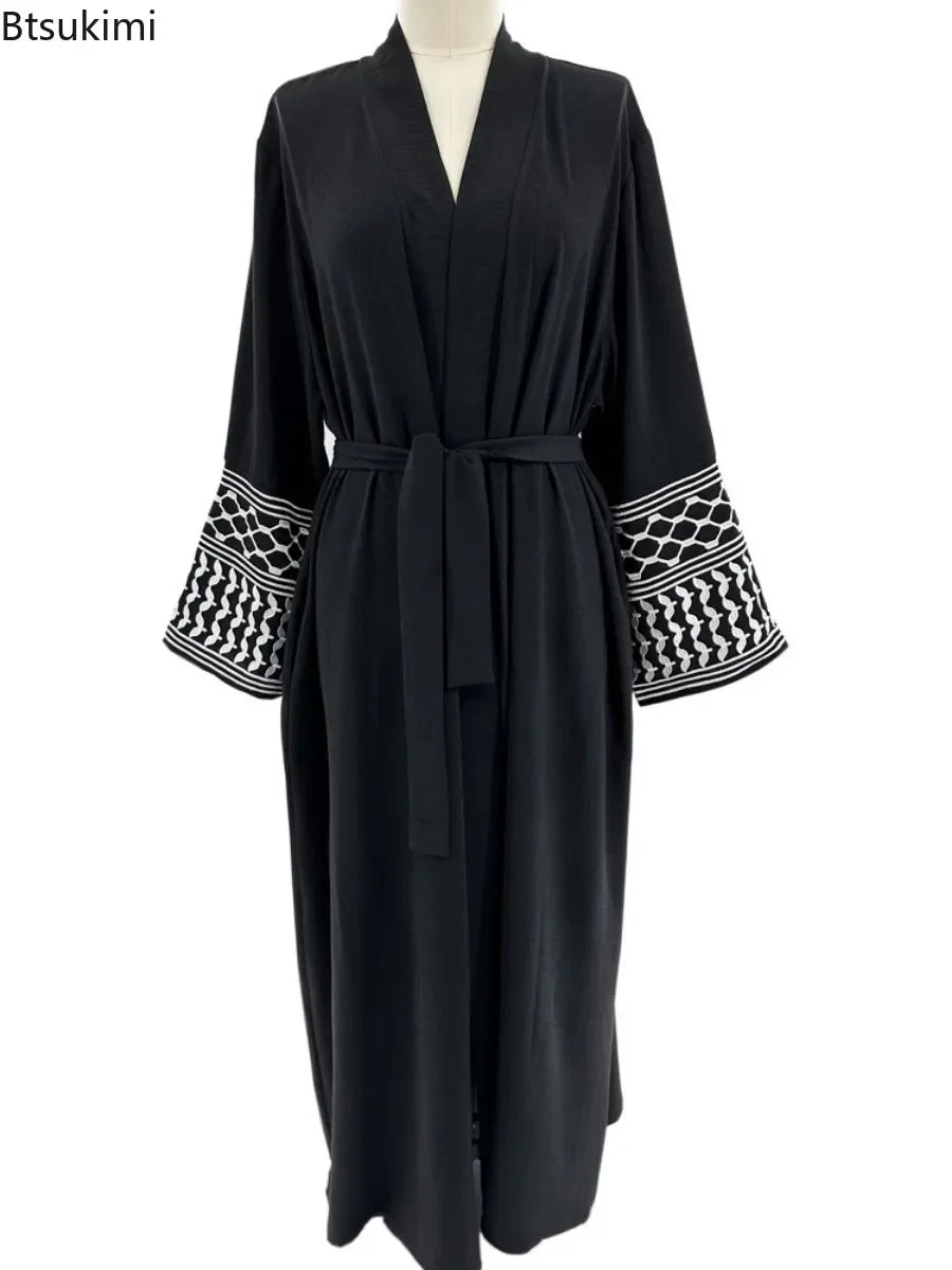 Embroidery Open Modest Kimono Abaya Dubai Luxury Islam Muslim Kaftan Modal Dress Arabic Abayas Women Kebaya Robe Femme Musulmane.