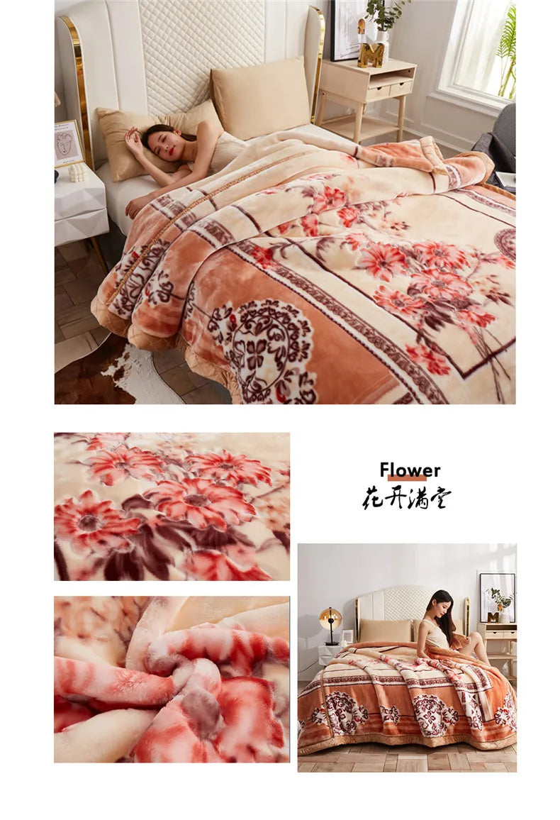 Nordic Style Zebra Print Coral Fleece Blanket Thickened Raschel Autumn Winter Blankets Double Layer Multi Purpose Plush Quilt