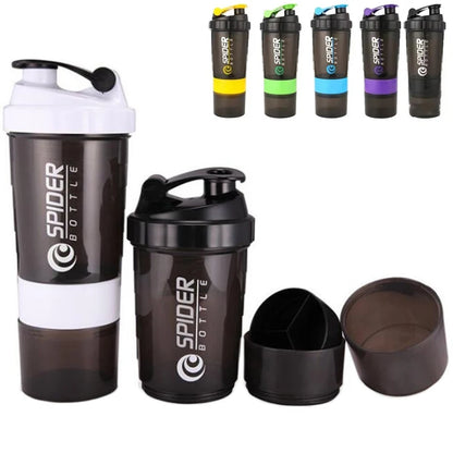 3 Layer Shaker Bottle Protein Mixing Shake Cup Sports Fitness Water Cup 550ml Scaled Plastic Water Bottles with Medicine Box.