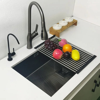 Nano mattschwarzes Küchenspülbecken über der Theke oder Udermount-Spülbecken, Gemüsewaschbecken, Einzelwaschbecken aus Edelstahl für die Küche