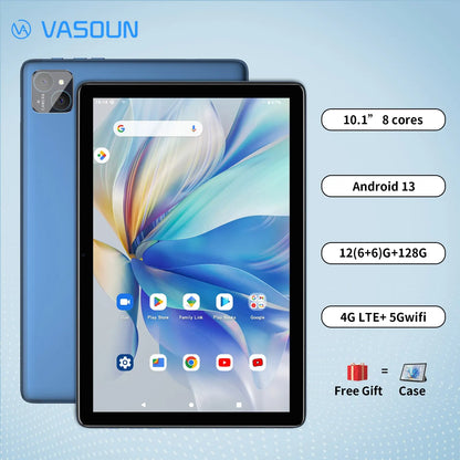 VASOUN Android 14 Tablet 10.1", 12GB(6+6 Expand) RAM, 128GB ROM, Octa Core, Dual SIM 4G Unlocked With 2.4G/5G WiFi GPS.