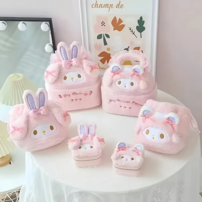 Cute My Melody Sweet Piano Cosmetic Bag Lovely Pink Drawstring Bag Kawaii Jewel Case Japanese Style Plush Bag Gifts Girl.