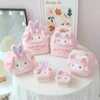 Cute My Melody Sweet Piano Cosmetic Bag Lovely Pink Drawstring Bag Kawaii Jewel Case Japanese Style Plush Bag Gifts Girl.