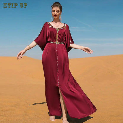 Abaya Marokkanisches Dubai-Kaftan-langes Kleid für muslimische Frauen, Ramadan, Arabisch, Luxus-Stickerei-Spitze, Hochzeitskleid, islamisches Ne.