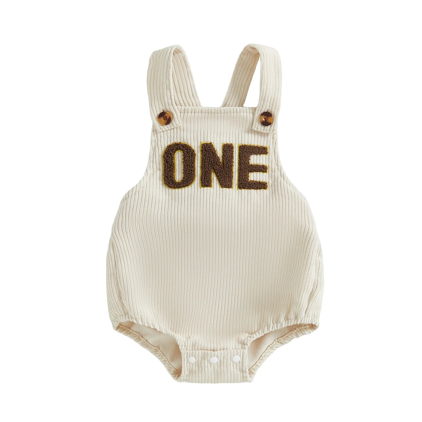 Baby-Overall, ärmellos, quadratischer Ausschnitt, Buchstaben-Stickerei, Strampler für Neugeborene, einjähriges Outfit für Jungen und Mädchen.