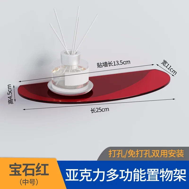 Bathroom Living Room Display Seamless Punch-free Fashion Decoration Color Acrylic Semi-circular Shelf Decoration Rack Storage