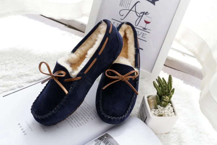 New 100% Natural Wool Genuine Leather Women Flat Winter shoes Women Moccasins Casual Loafers Plus Size Winter shoes