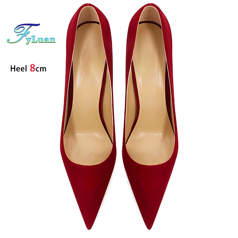 Wine Red High Heels 12cm 10cm 8cm Women Shoes Thin Heels Pointed Head Ladies Pumps Shallow Mouth Stiletto Party Large Size Shoes