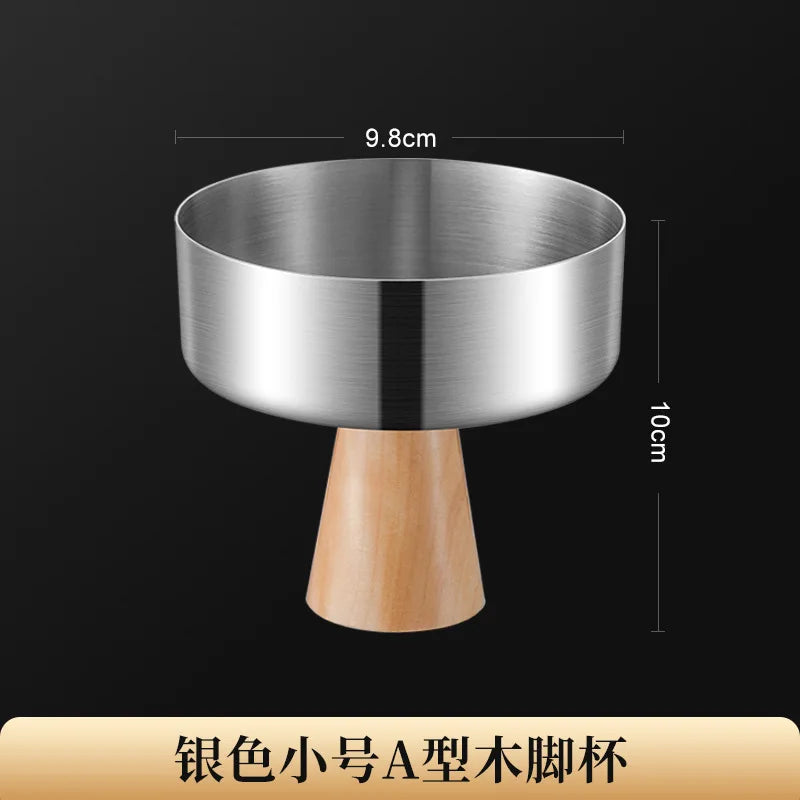 StainlessTea Tray Snack Tray Fruit Tray Salad Tray Steel Wooden Footed Cup High Foot Cup Ice Cream Cup Pudding Cup Dessert Plate