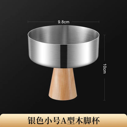 StainlessTea Tray Snack Tray Fruit Tray Salad Tray Steel Wooden Footed Cup High Foot Cup Ice Cream Cup Pudding Cup Dessert Plate
