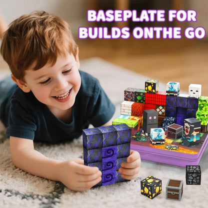 Magnetic Blocks Travel Magnet Cube Magnetic Building Blocks Toys with Portable Iron Box STEM Educational Magnet Toys for Kids.