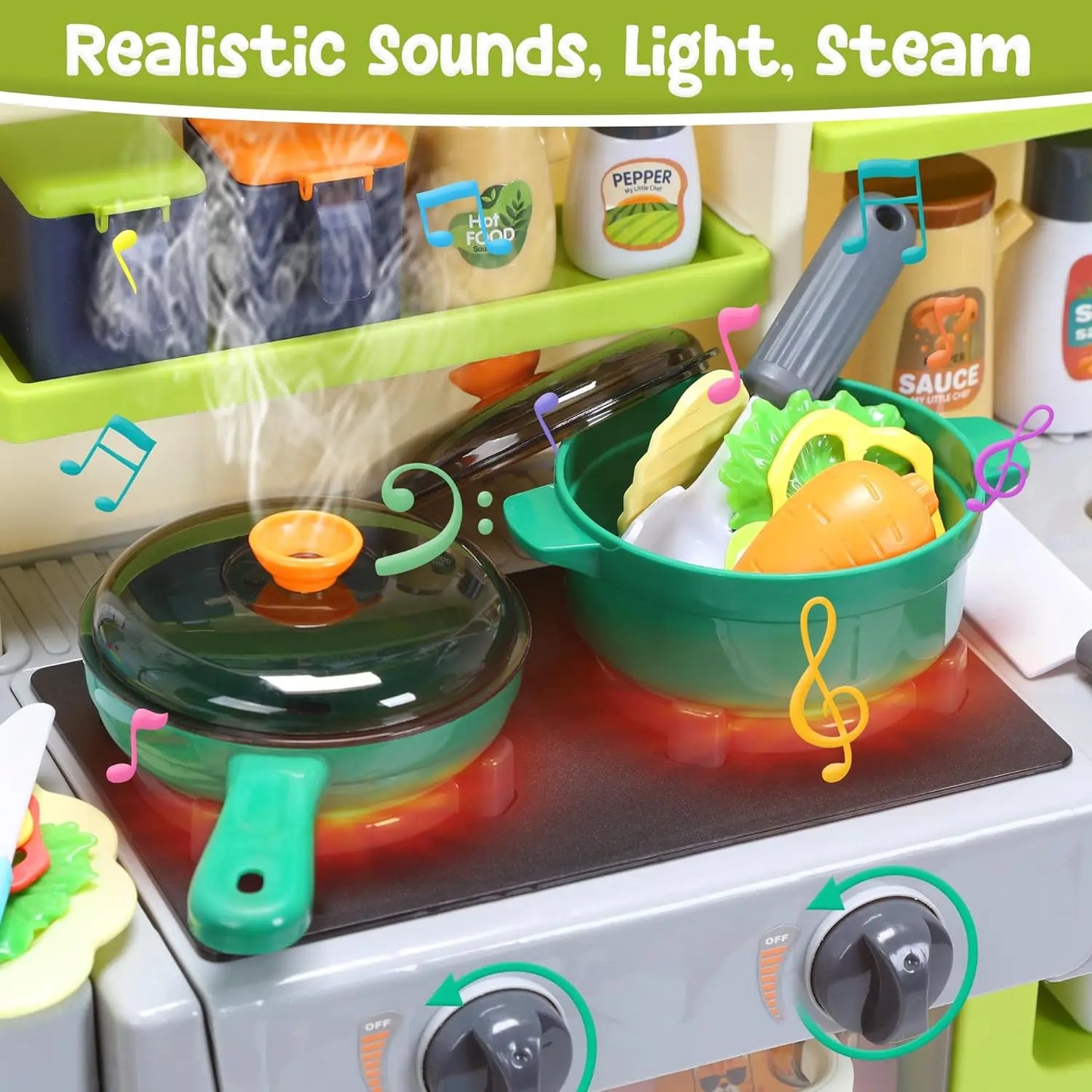 Kids Kitchen Playset Pretend Play Kitchen with Sounds & Lights Cooking Stove Steam Play Sink Food Toy Set Gift for Kids Toddlers.
