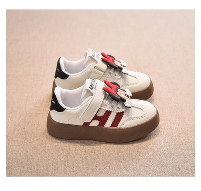 Disney Children's Casual Shoes Cute Minnie Girls Sneakers Fashion Mickey Boys Sport Shoes Anti-slip Soft Sole Kids Board Shoes