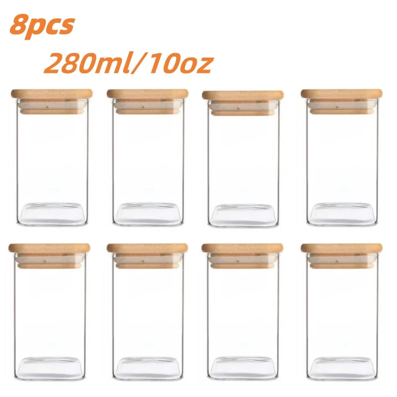1/2/4/8pcs, 10oz Glass Jars With Airtight Lids, Candy Jars, Food Storage Containers With Bamboo Lids, Clear Jars.
