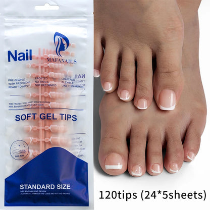 120Pcs Glossy Nude Pink French Press-On-Toenail Set 1*Box Short French Square  Fake Toe Nails Solid-Color Manicure Toenails Tips.
