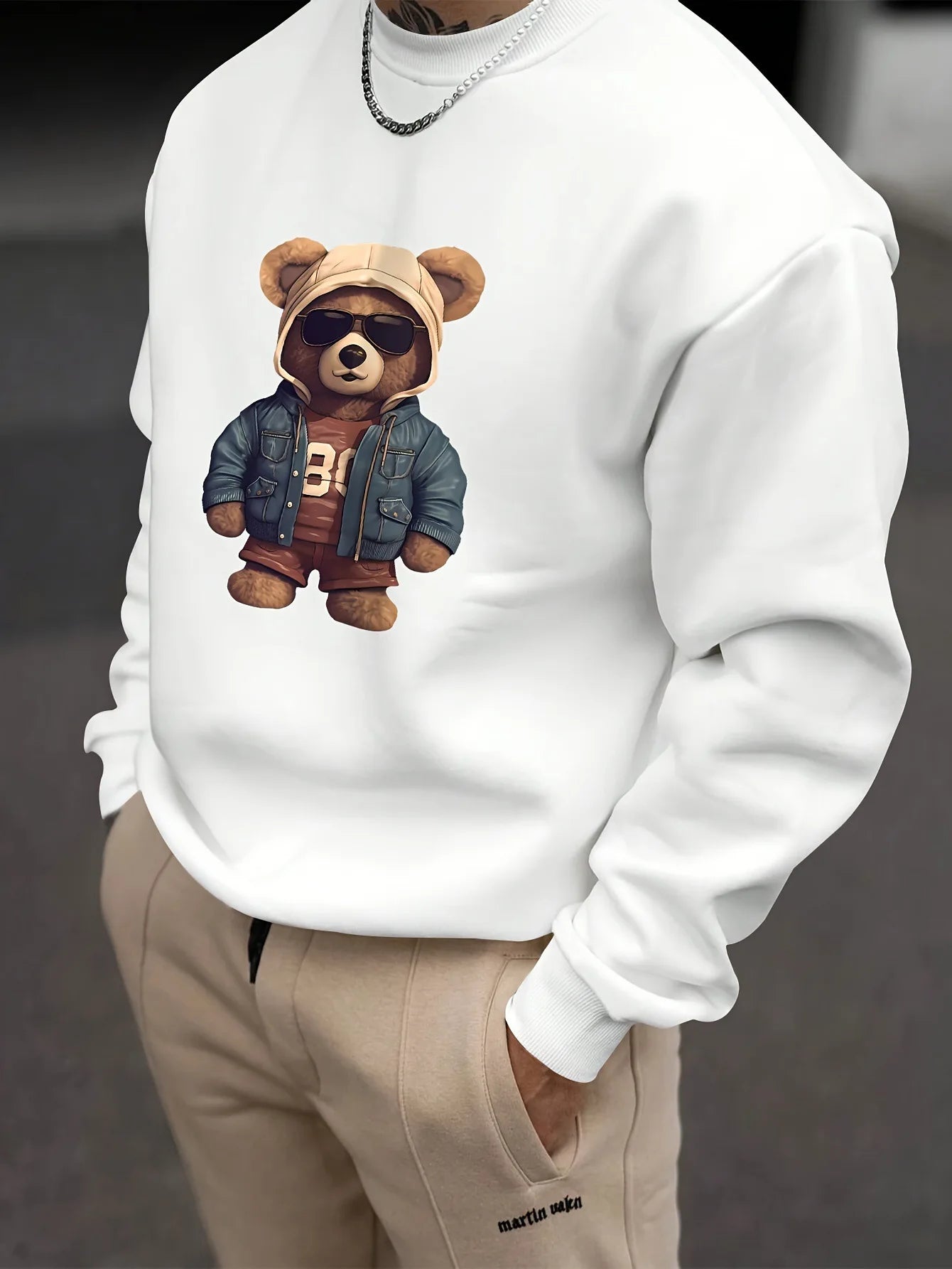 Fashion Cool Brown Bear Graphic 3D Printed Men Hoodless Sweatshirt Spring Autumn Comfortable Crew neck Hoodie Street Man Clothes.