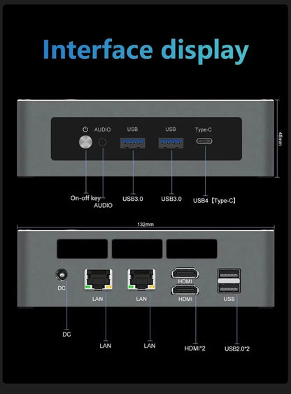 Mini PC Gaming AMD Ryzen 7 8845HS ES R9 7940HS ES Dual RJ45 LAN Desktop Computer Type-C USB4.0 thunderbolt 3/2 x HDMI2.0/4*USB.