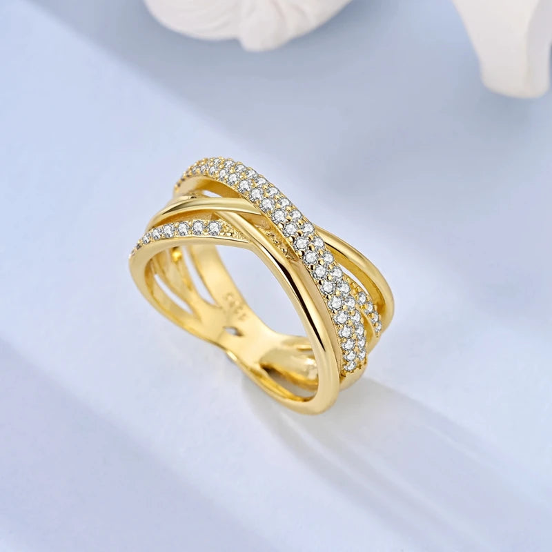 925 Sterling Silver Rings Gold Color Sparking Popular LOVE Wedding Ring Certified Women Engagement Jewelry Anniversary Gifts.