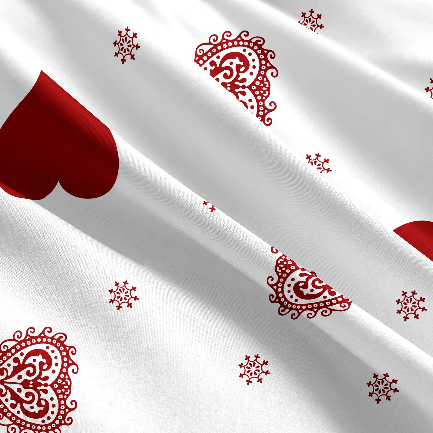 3pcs Valentine's Day Heart Print Bed Canopy Pillowcase Set Romantic Love Theme Red Heart Design Fitted Sheet Suitable for Girls.