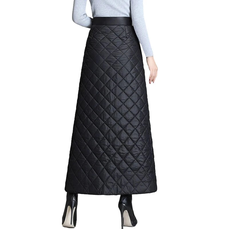 Women Winter Skirt Windproof Warm Down Cotton Skirt High Waist Quilted Cotton Padded Skirts Office Lady Elegant Skirt.