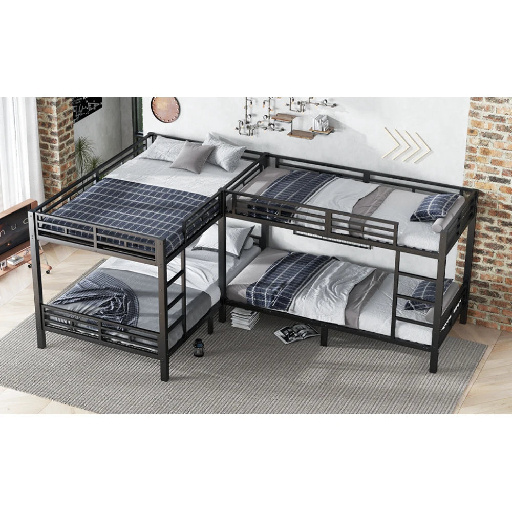 Eisenbett, Etagenbett, dreistufige Leiter, stabiles Gitter, Mehrbettkonfiguration, Betten in verschiedenen Größen, 90 x 200 cm und 140 x 200 cm