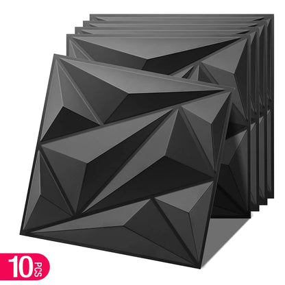 10pcs Diamond Design Decorated 3D Wallpanel, 30cmx30cm Matte White/Black/Golden, Diy Home Decoration Wallboard Wall stickers