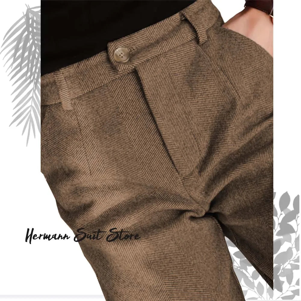 Herringbone Elegant Men's Formal Pants Premium Quality Men's Light Business Formal Pants High-Waisted Straight Leg Trousers.