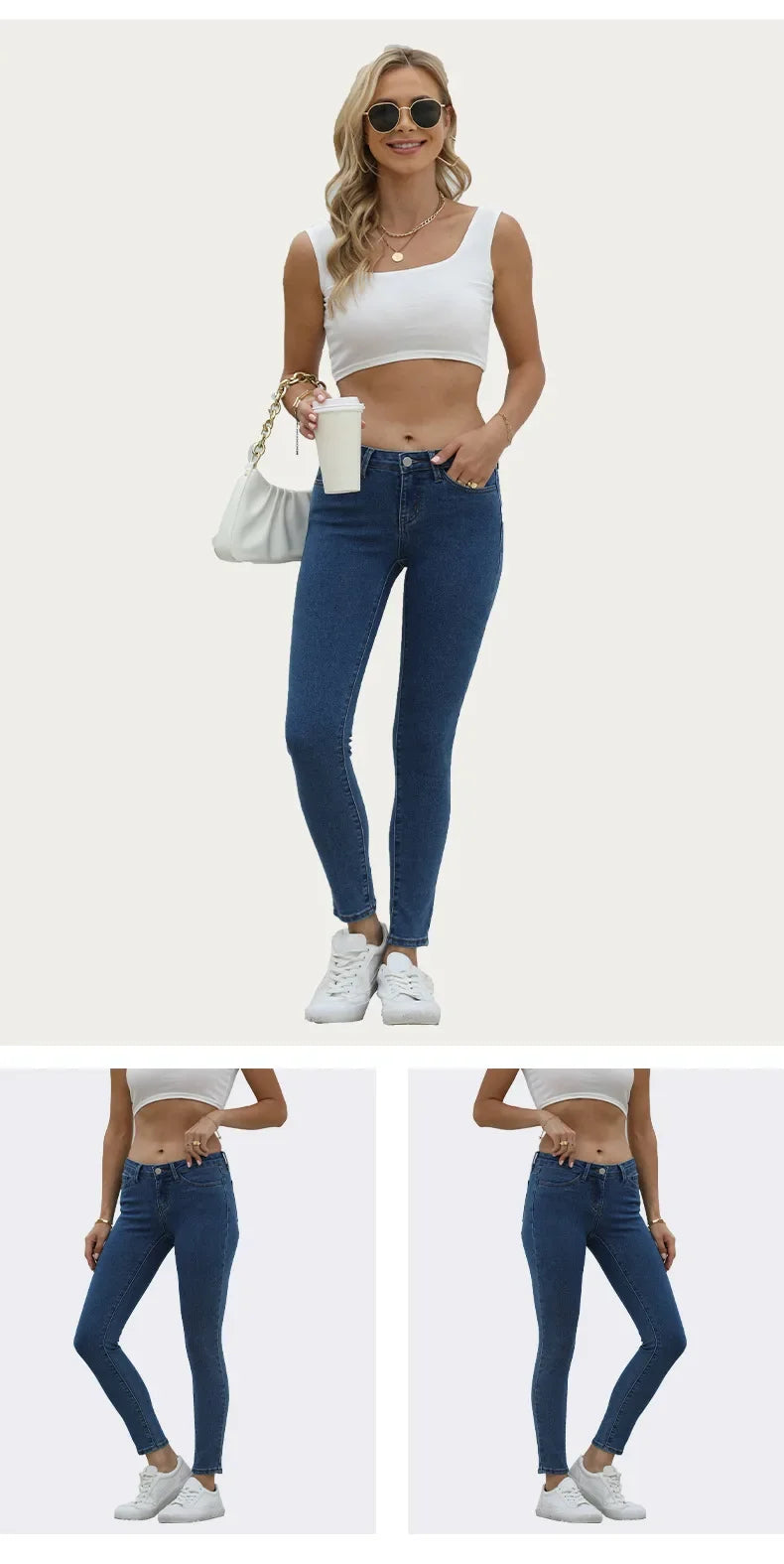 Women's Slim Fit Blue Jeans Mid Waist Trousers Fashionable Body Shape Enhancing Denim Pants by None( AE Stock) Origin China.