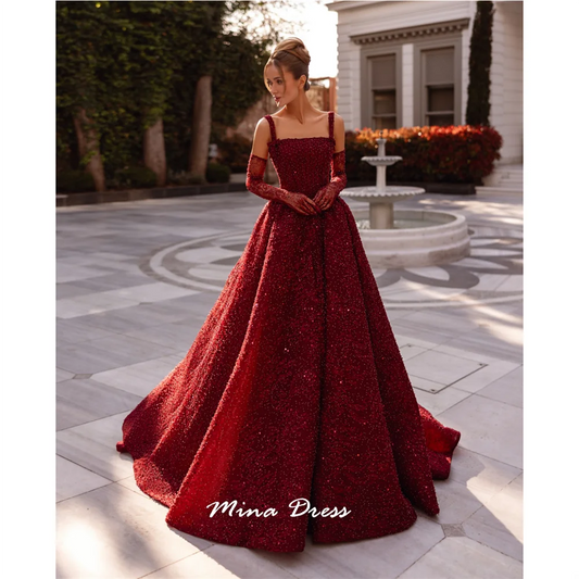 Mina Maßgeschneiderte Perlen, luxuriöse Damen-Abendkleider für besondere Anlässe, quadratischer Führer, rückenlang, Party, elegante Frau, Abschlussball