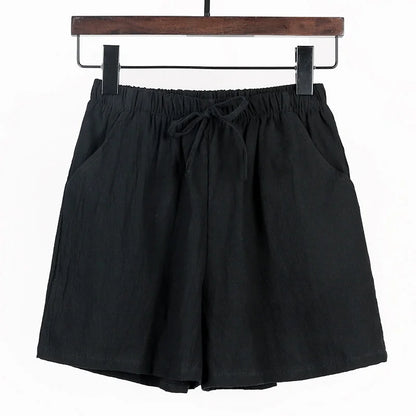 Summer Cotton Linen Shorts Women's Sports Shorts Solid High Waist Black Shorts Women Fashion Casual Basic Short.