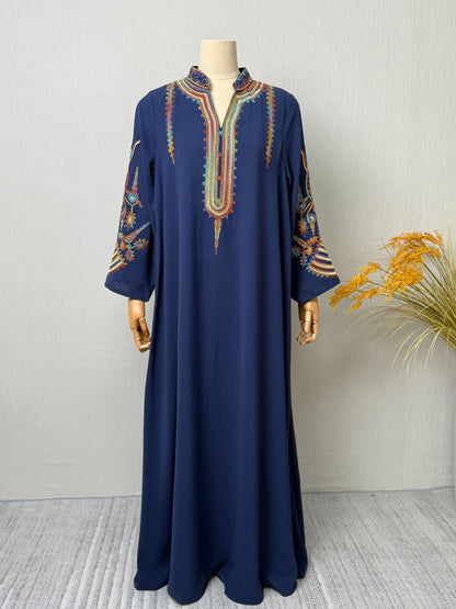 2025 Dubai New Inspired Pink Muslim Abaya Colorful Embroidery on Neckline & Sleeves Perfect for Middle Eastern Cultural Events.