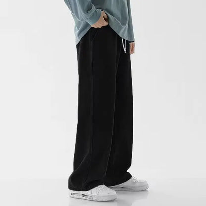 2025 New Korean Men's Casual Long Jeans Classic Man Straight Denim Wide-leg Pants Gyms Solid Color Light Blue Grey Black M-3XL.