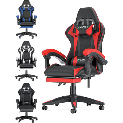 Gaming-Stuhl mit Fußstütze, ergonomischer Gaming-Stuhl mit Lendenkissen, Kopfstütze, Gaming-Stuhl, höhenverstellbarer Computerstuhl