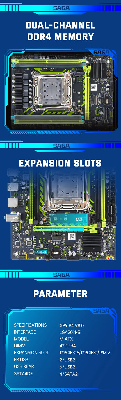 SOYO Gaming Motherboard Set Kit With LGA2011-3 Xeon E5 2650 V4 CPU DDR4 16GB (1*16GB) 2133MHZ RAM Memory M.2 NVME For Desktop.