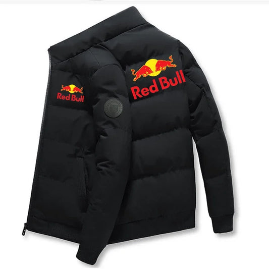 Red Bull 2025 New thick jacket, warm cotton-padded jacket, winter casual sports down jacket, stand-up collar windproof jacket.