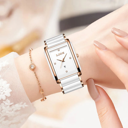 LIGE Fashion Square Quartz Woman Watches Ceramics Elegant Simple Diamond Auto Date Romantic Birthday Gift Leisure Wristwatch New.