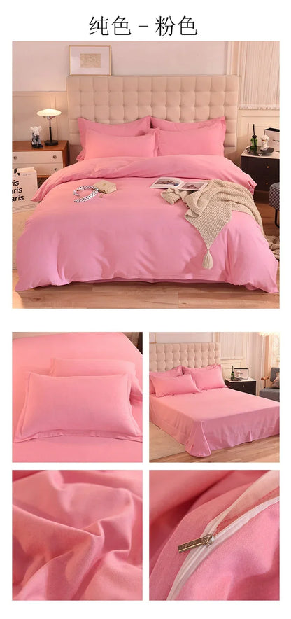 2024 new light luxury solid color thickened cotton abraded four-piece set, pure cotton warm, available in autumn and winter.